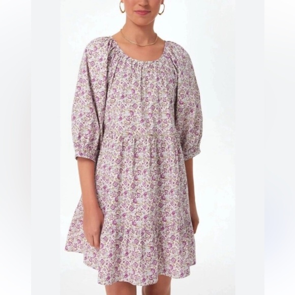 Hyacinth House Dresses & Skirts - Hyacinth House Tuckernuck White Purple Floral Tiered Cotton Mini Dress Sz XL